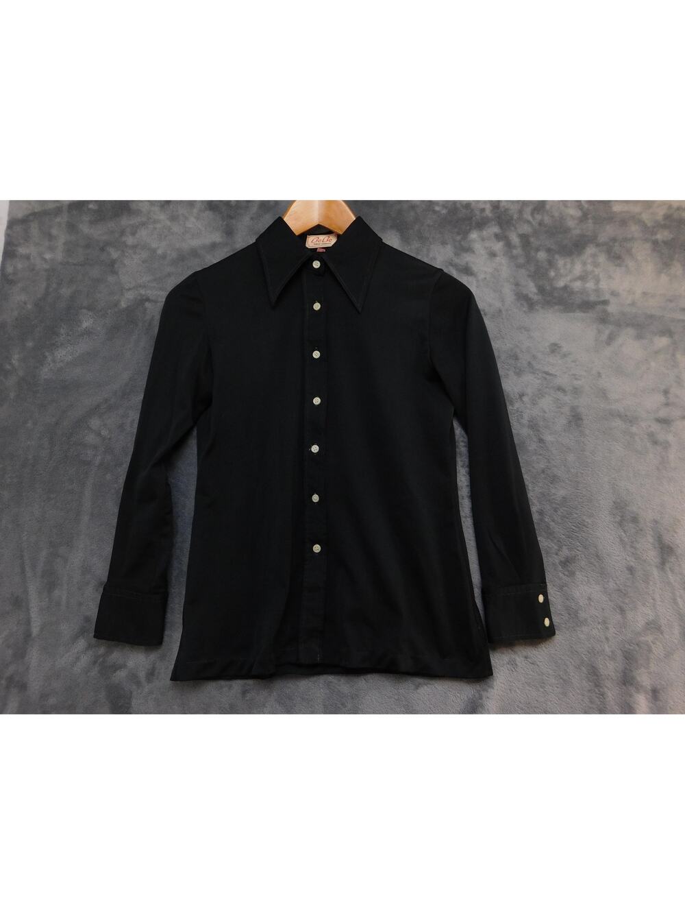 VTG BeBe Shirt Kids 10-12 Black Button Up Long Sleeve Wide Collar Retro